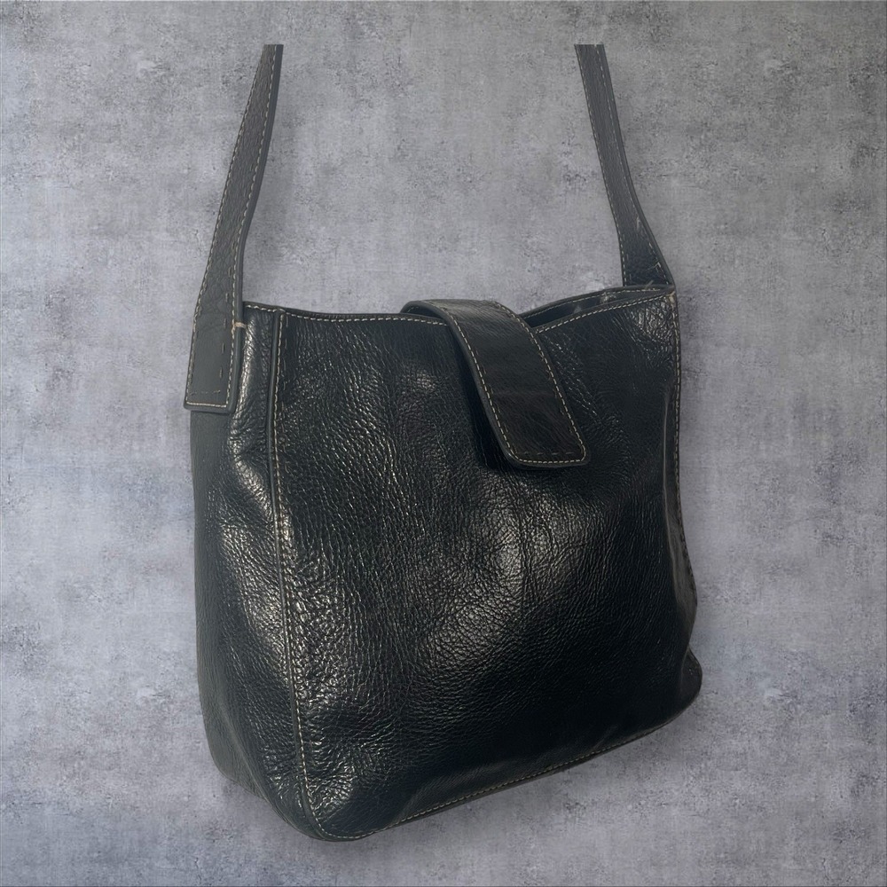 Vintage Fossil Black Leather Hobo Shoulder Bag Purse Contrast Stitching - Picture 3 of 9